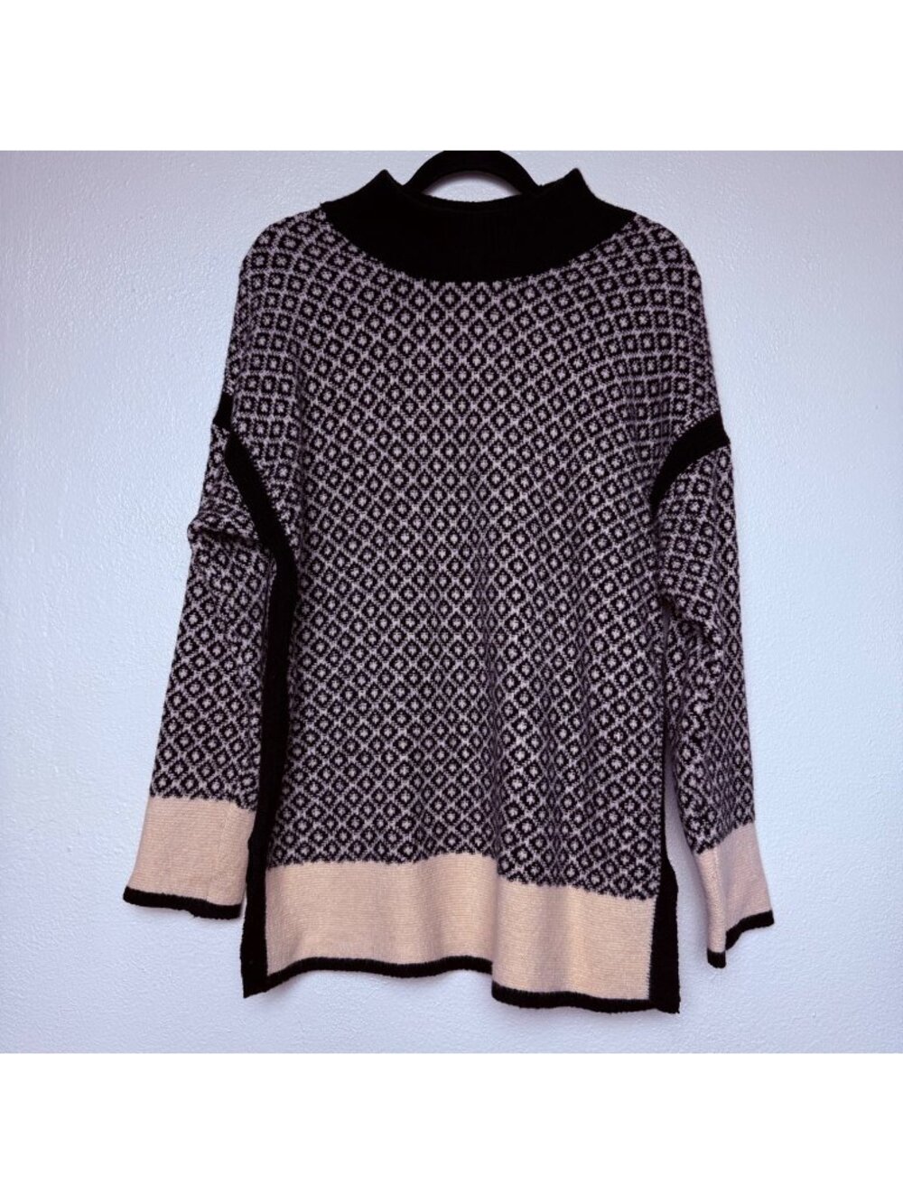 J. Jill Geometric Mock-Neck Knit Pullover Sweater In Black & Cream Sz M
